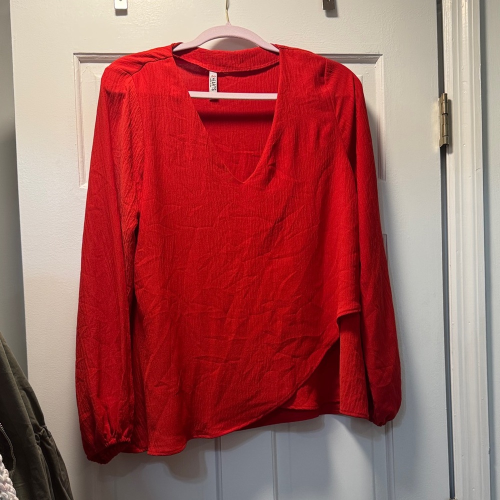 Elegant Red V-Neck Blouse